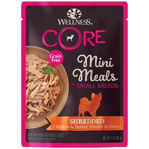 20% OFF: Wellness CORE Grain-Free Mini Meals For Small Breeds Grain Free Shredded Chicken & Turkey Dinner in Gravy Wet Dog Food