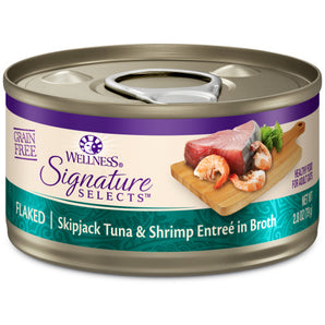 20% OFF: Wellness Signature Selects Grain-Free Flaked Skipjack Tuna & Shrimp Entree In Broth Wet Cat Food