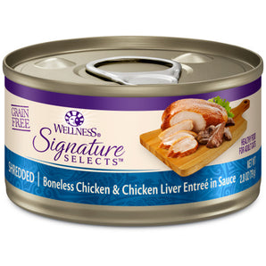 20% OFF: Wellness Signature Selects Grain-Free Shredded Boneless Chicken & Chicken Liver Entree In Sauce Wet Cat Food