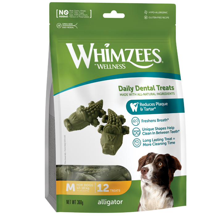 Whimzees Alligator Medium Natural Dental Dog Chews (12Pcs)