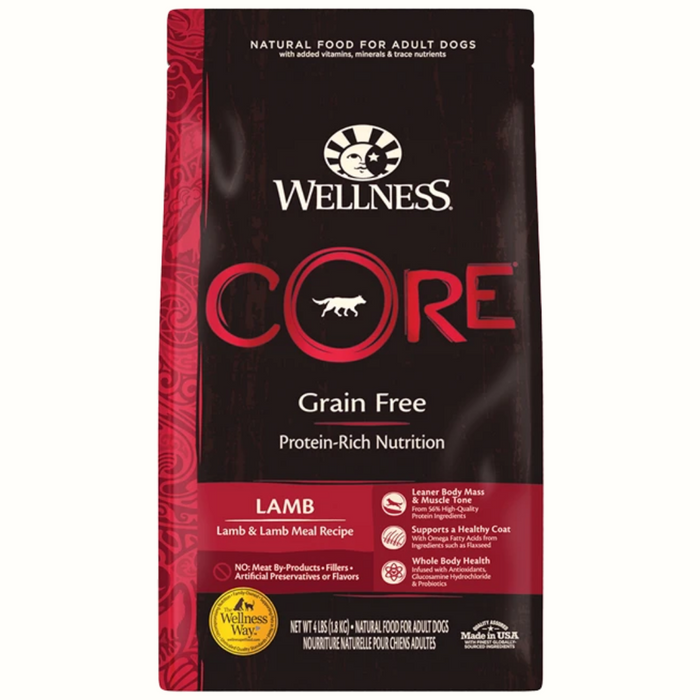 20% OFF + FREE WET FOOD: Wellness CORE Grain Free Adult Lamb (Lamb & Lamb Meal Recipe) Dry Dog Food