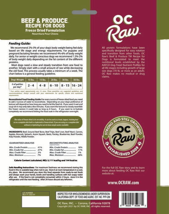 OC Raw Freeze Dried Raw Beef & Produce Recipe Sliders For Dogs