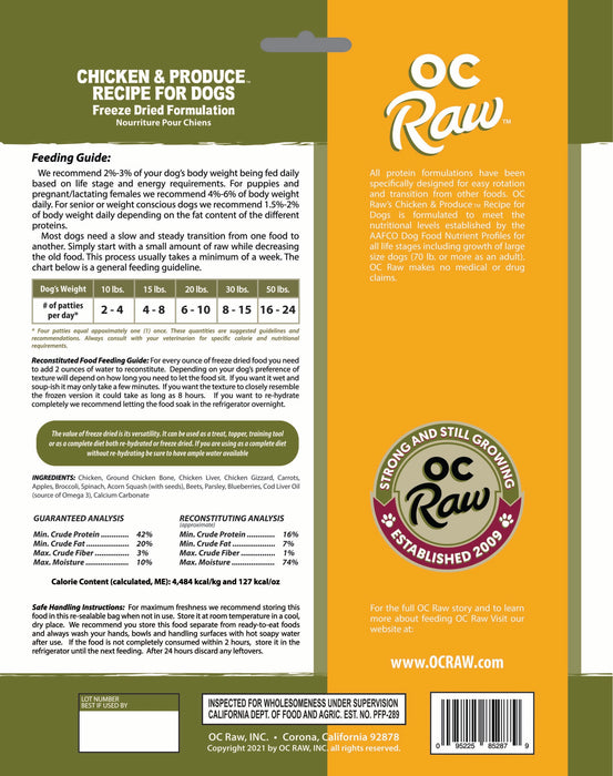 OC Raw Freeze Dried Raw Chicken & Produce Recipe Sliders For Dogs