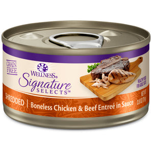 20% OFF: Wellness Signature Selects Grain-Free Shredded Boneless Chicken & Beef Entree In Sauce Wet Cat Food