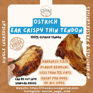 The Source-sage Club Air-Dried Ostrich Ear Crispy Tendon For Dogs
