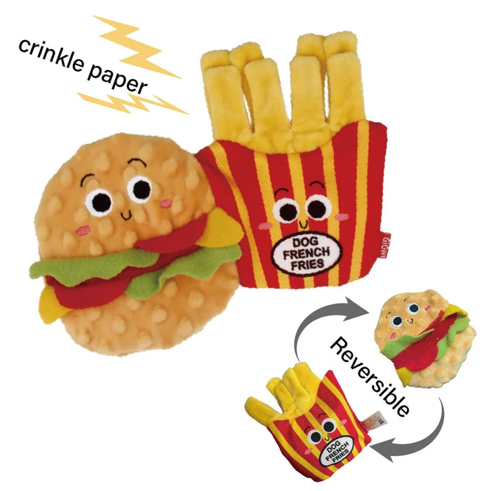 GiGwi Foodzy Friendz Reversible Hamburger & French Fries Snuffle Toy For Dogs