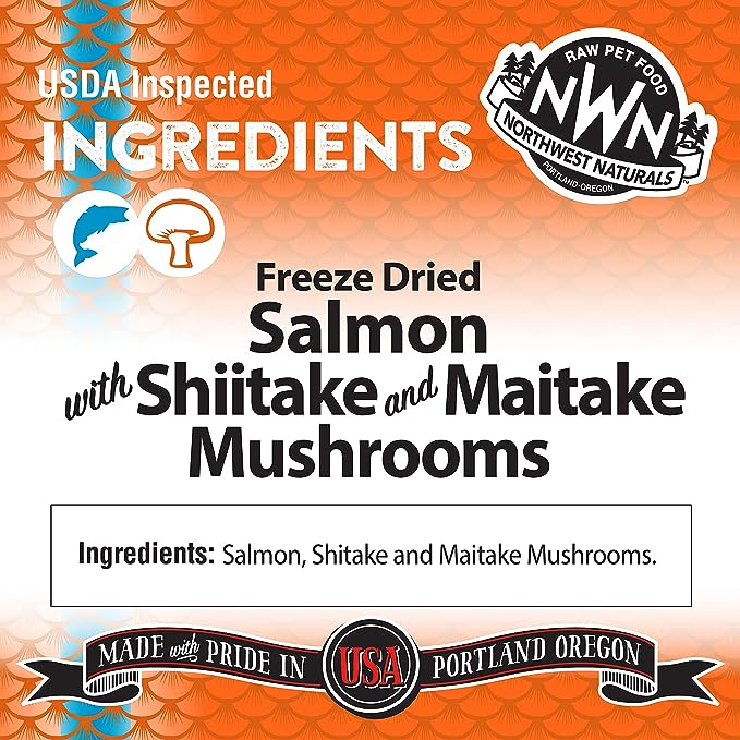 20% OFF: Northwest Naturals Freeze Dried Salmon With Shiitake and Maitake Mushrooms Functional Toppers For Dogs & Cats