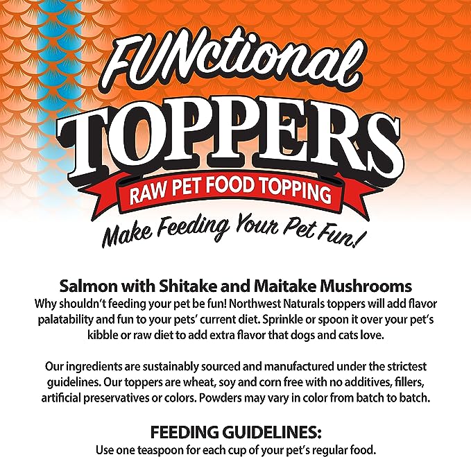 20% OFF: Northwest Naturals Freeze Dried Salmon With Shiitake and Maitake Mushrooms Functional Toppers For Dogs & Cats