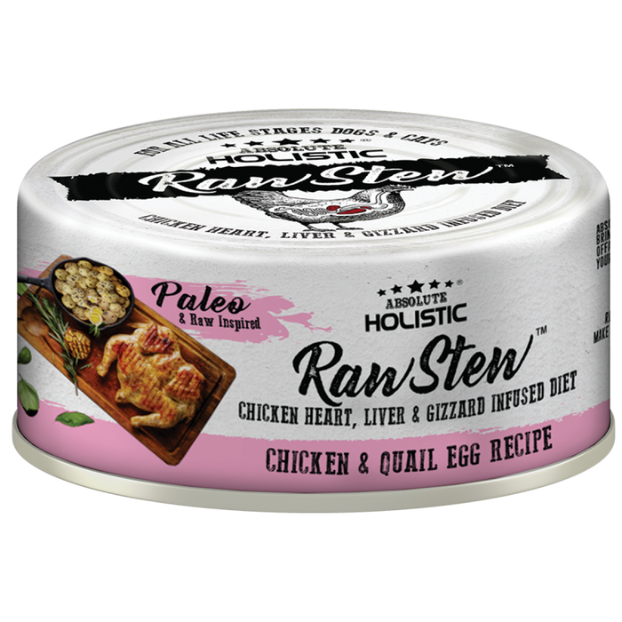 40% OFF: Absolute Holistic Rawstew Chicken & Quail Egg Recipe Wet Can Food For Dogs & Cats (24 Cans)