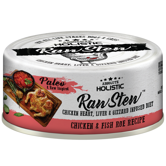 40% OFF: Absolute Holistic Rawstew Chicken & Fish Roe Recipe Wet Can Food For Dogs & Cats (24 Cans)