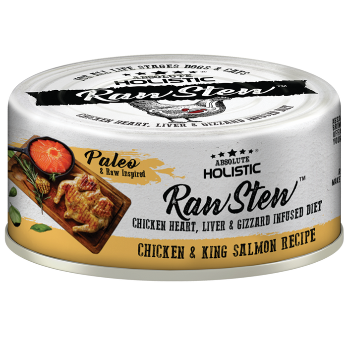 40% OFF: Absolute Holistic Rawstew Chicken & King Salmon Recipe Wet Can Food For Dogs & Cats (24 Cans)