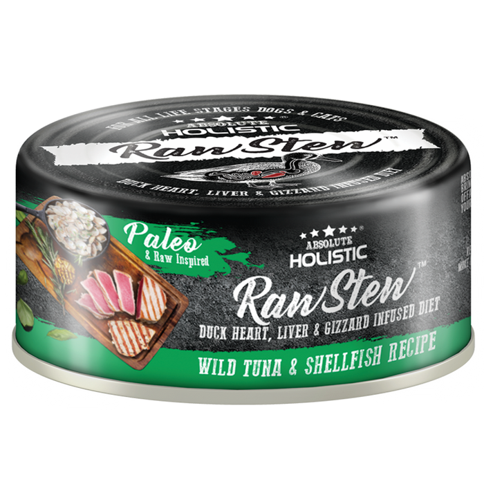 40% OFF: Absolute Holistic Rawstew Wild Tuna & Shellfish Recipe Wet Can Food For Dogs & Cats (24 Cans)