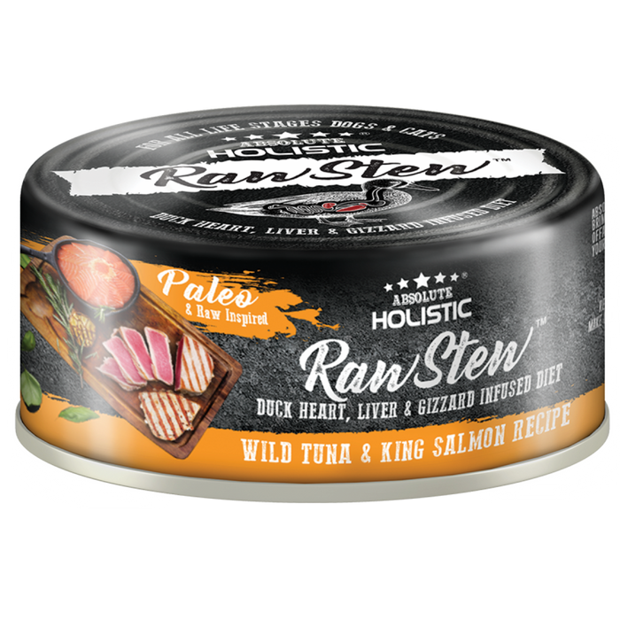 40% OFF: Absolute Holistic Rawstew Wild Tuna & King Salmon Recipe Wet Can Food For Dogs & Cats (24 Cans)