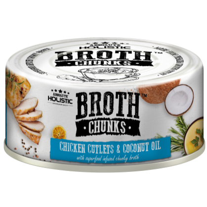 40% OFF: Absolute Holistic Broth Chunks Chicken Cutlets & Coconut Oil Recipe Wet Can Food For Dogs & Cats (24 Cans)