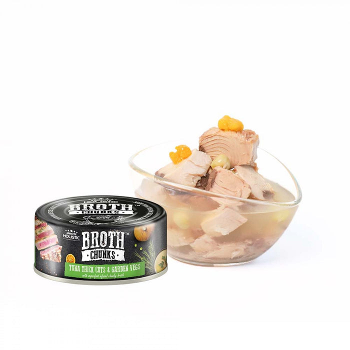 40% OFF: Absolute Holistic Broth Chunks Tuna Thick Cuts & Garden Vegs Recipe Wet Can Food For Dogs & Cats (24 Cans)