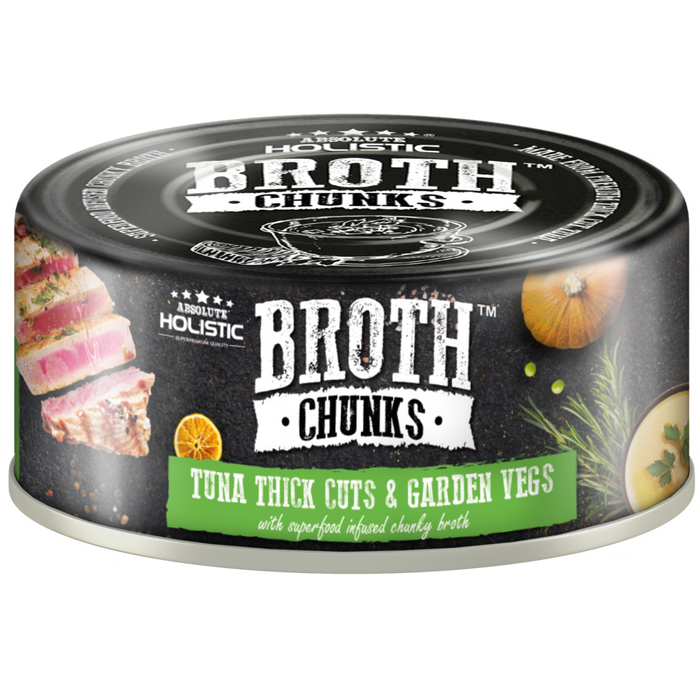 40% OFF: Absolute Holistic Broth Chunks Tuna Thick Cuts & Garden Vegs Recipe Wet Can Food For Dogs & Cats (24 Cans)