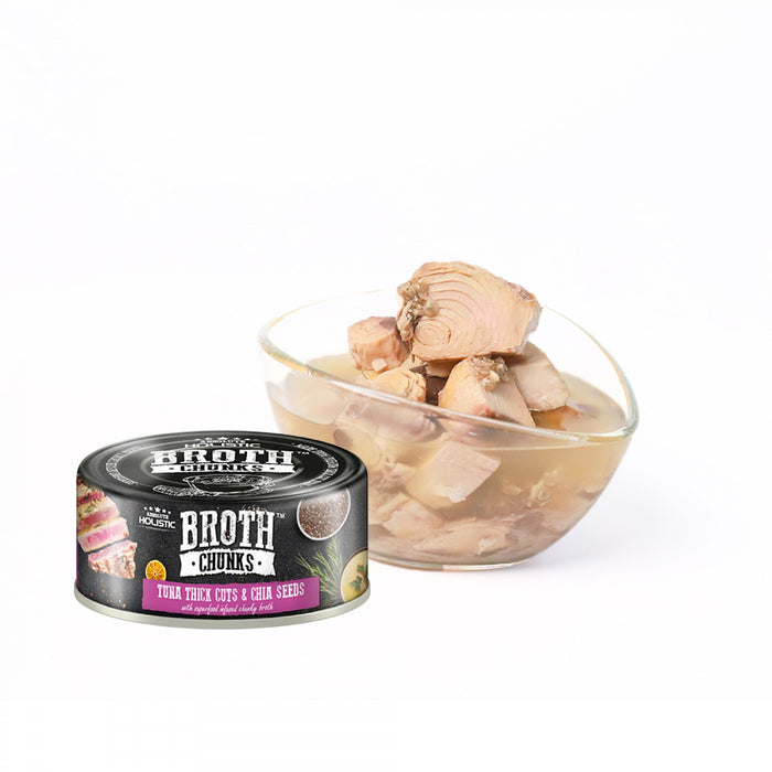 40% OFF: Absolute Holistic Broth Chunks Tuna Thick Cuts & Chia Seed Recipe Wet Can Food For Dogs & Cats (24 Cans)