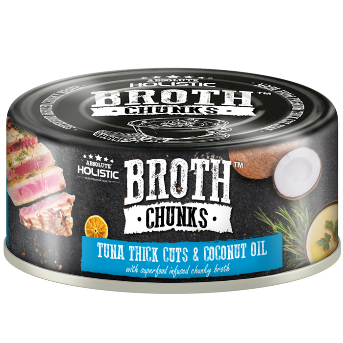 40% OFF: Absolute Holistic Broth Chunks Tuna Thick Cuts & Coconut Oil Recipe Wet Can Food For Dogs & Cats (24 Cans)