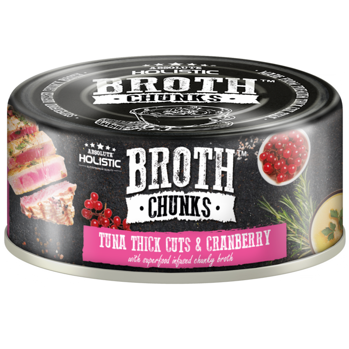 40% OFF: Absolute Holistic Broth Chunks Tuna Thick Cuts & Cranberry Recipe Wet Can Food For Dogs & Cats (24 Cans)