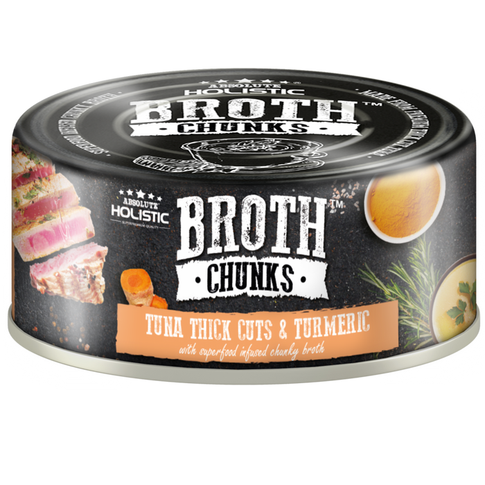 40% OFF: Absolute Holistic Broth Chunks Tuna Thick Cuts & Turmeric Recipe Wet Can Food For Dogs & Cats (24 Cans)