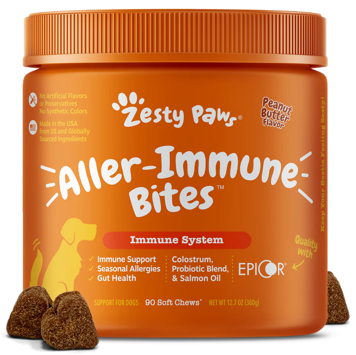 15% OFF: Zesty Paws Aller-Immune Bites™ (For Seasonal Allergies, Immune Function + Sensitive Skin & Gut Health) Apple & Peanut Butter Flavour Soft Chews For Dogs