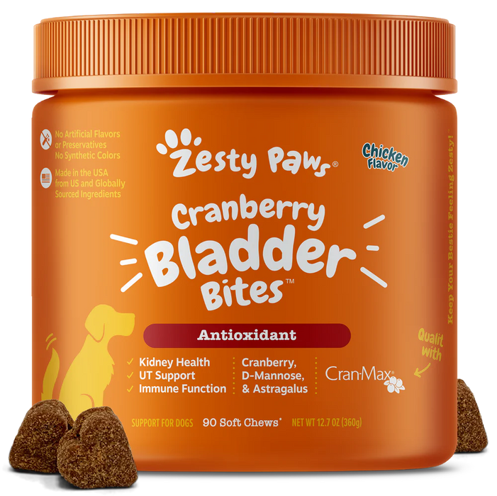 15% OFF: Zesty Paws Cranberry Bladder Bites (Kidney, Bladder & Urinary Tract (UT) Support) Chicken Flavour Functional Supplement Soft Chews For Dogs