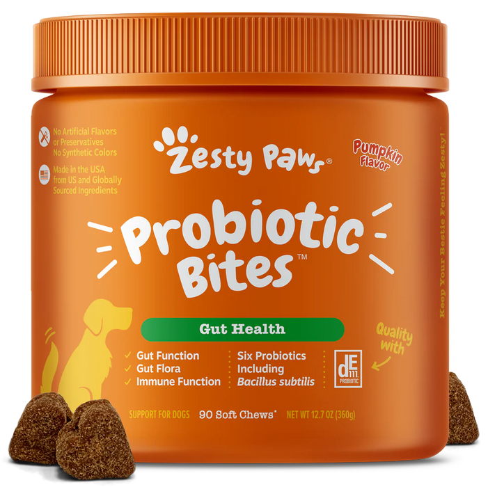 15% OFF: Zesty Paws Probiotic Bites™  (Digestive Probiotics for Gut Flora & Immune Support) Pumpkin Flavour Soft Chews Functional Supplement For Dogs