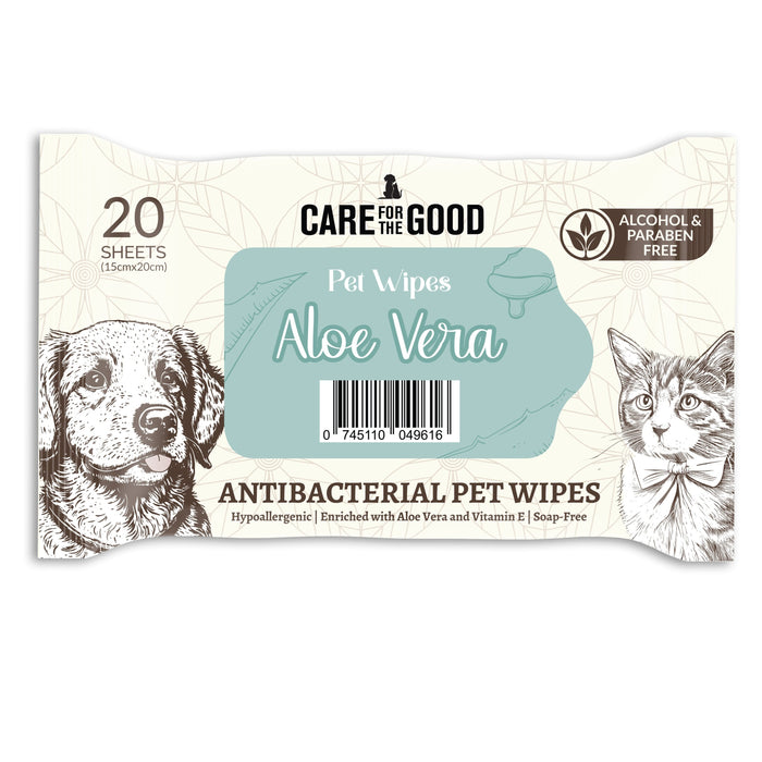 Care For The Good Aloe Vera Antibacterial Pet Wipes (20Pcs)