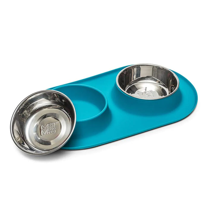 10% OFF: Messy Mutts Blue Double Silicone Feeder With Stainless Bowl