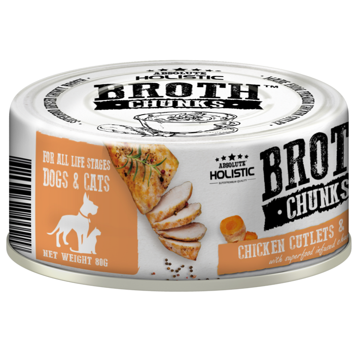 40% OFF: Absolute Holistic Broth Chunks Chicken Cutlets & Turmeric Recipe Wet Can Food For Dogs & Cats (24 Cans)