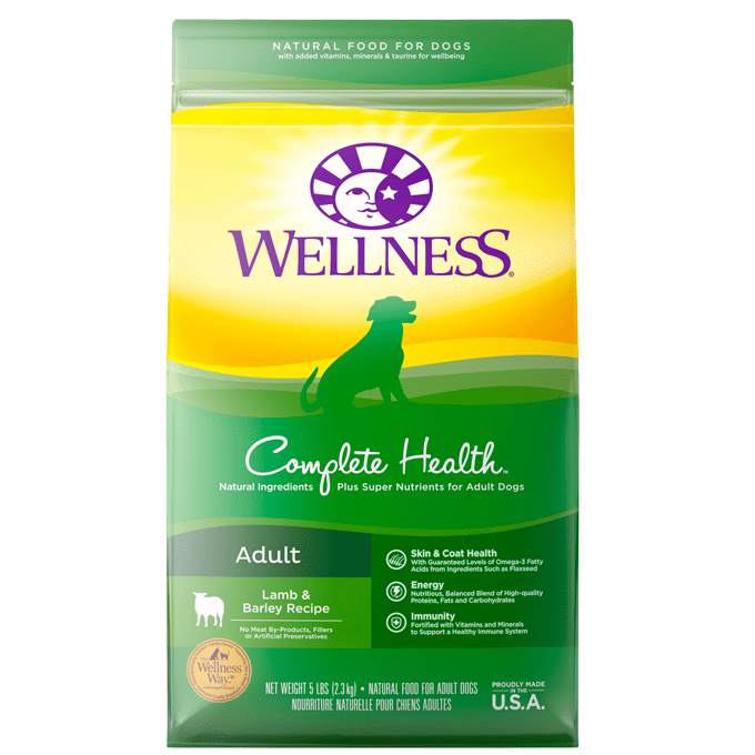 20% OFF + FREE WET FOOD: Wellness Complete Health Lamb, Barley & Salmon Meal Recipe Adult Dry Dog Food