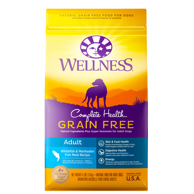 20% OFF + FREE WET FOOD: Wellness Complete Health Grain Free White Fish & Menhaden Meal Adult Dry Dog Food