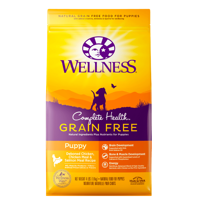 20% OFF + FREE WET FOOD: Wellness Complete Health Grain Free Puppy Deboned Chicken, Chicken Meal & Salmon Meal Recipe Dry Dog Food