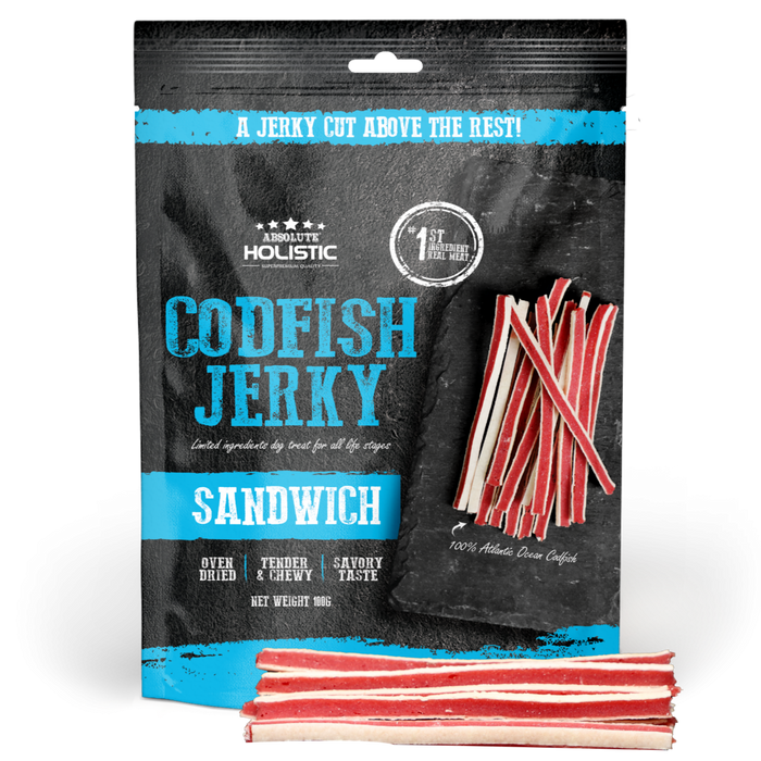 20% OFF: Absolute Holistic Oven Dried Cod Fish & Whitefish Sandwich Jerky Dog Treats