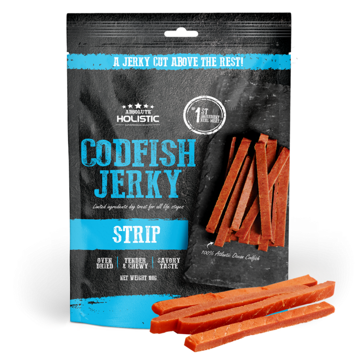 20% OFF: Absolute Holistic Oven Dried Cod Fish Loin Strip Jerky Dog Treats
