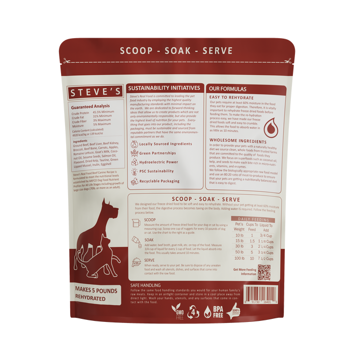 Steve's Real Food Freeze Dried Beef Nuggets Diet For Dogs & Cats