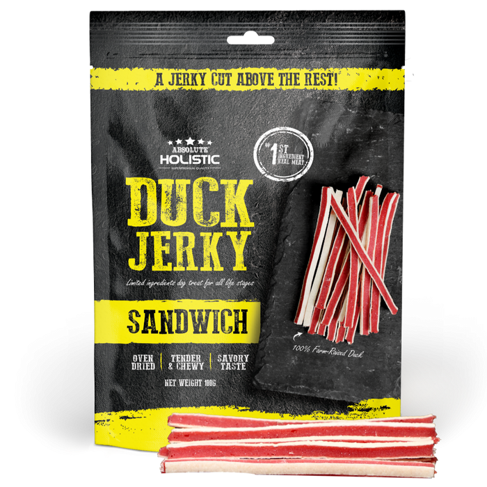 20% OFF: Absolute Holistic Oven Dried Duck & Whitefish Sandwich Jerky Dog Treats