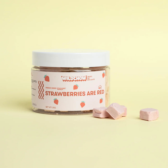 WildChow Freeze Dried Strawberries Are Red Greek Yoghurt Treats For Dogs & Cats