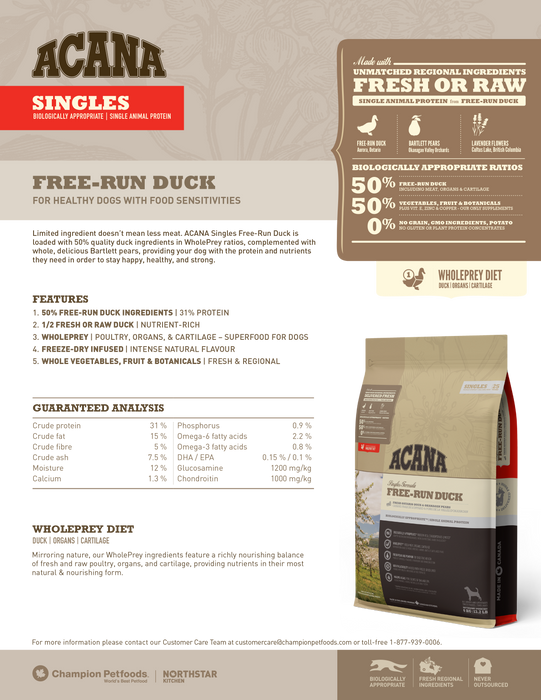 30% OFF: Acana Singles Freeze-Dried Infused Free-Run Duck Recipe Dry Dog Food
