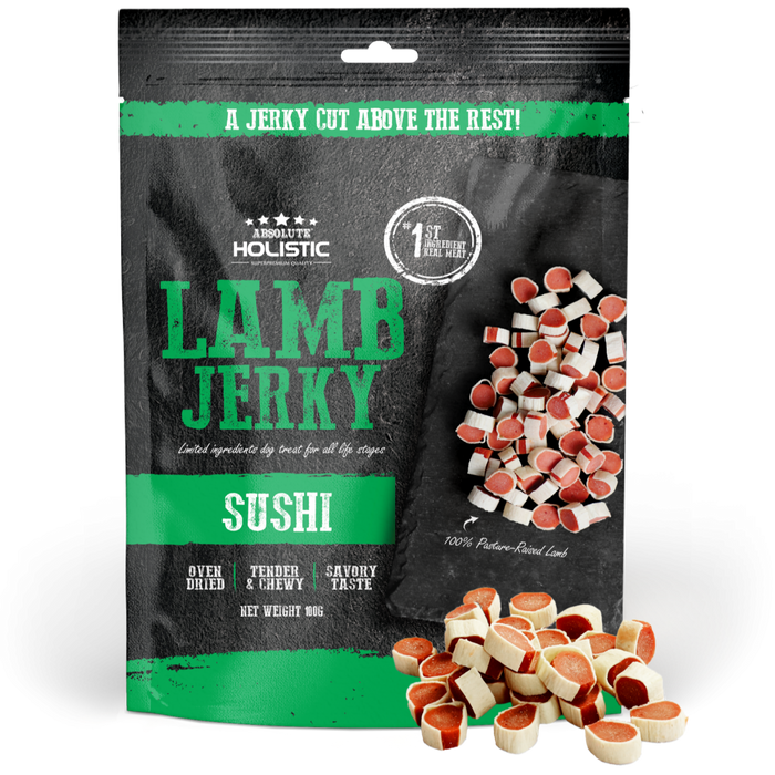 20% OFF: Absolute Holistic Oven Dried Lamb & Whitefish Sushi Jerky Dog Treats
