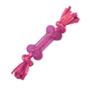 Mammoth Flossy Chews Cloth Rope Bone With TPR Bone Toy For Dogs (Assorted Colour)