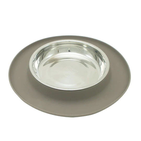 10% OFF: Messy Cats Grey Single Silicone Feeder With Stainless Steel Saucer Shaped Bowl