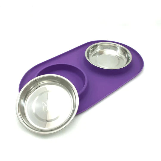 10% OFF: Messy Cats Purple Double Silicone Feeder With Stainless Steel Saucer Shaped Bowl