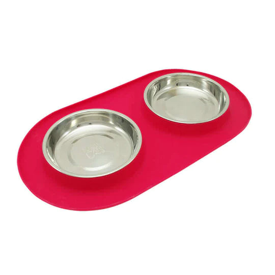 10% OFF: Messy Cats Watermelon Double Silicone Feeder With Stainless Steel Saucer Shaped Bowl