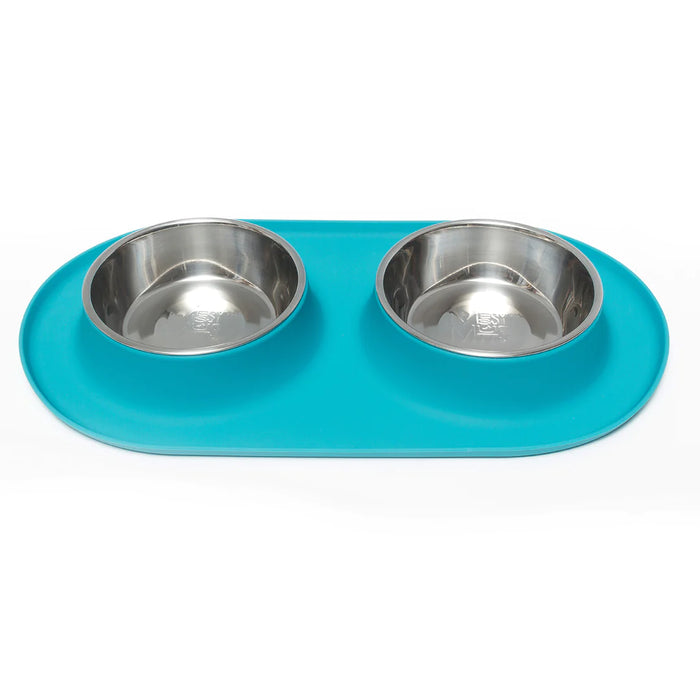 10% OFF: Messy Mutts Blue Double Silicone Feeder With Stainless Bowl