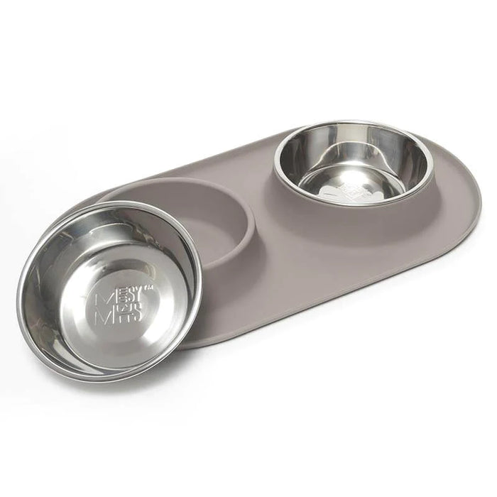 10% OFF: Messy Mutts Grey Double Silicone Feeder With Stainless Bowl