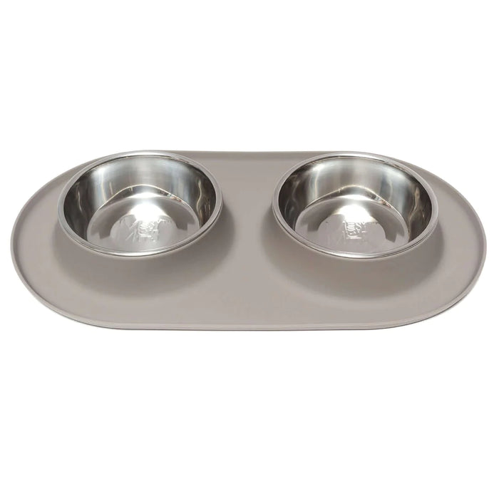 10% OFF: Messy Mutts Grey Double Silicone Feeder With Stainless Bowl