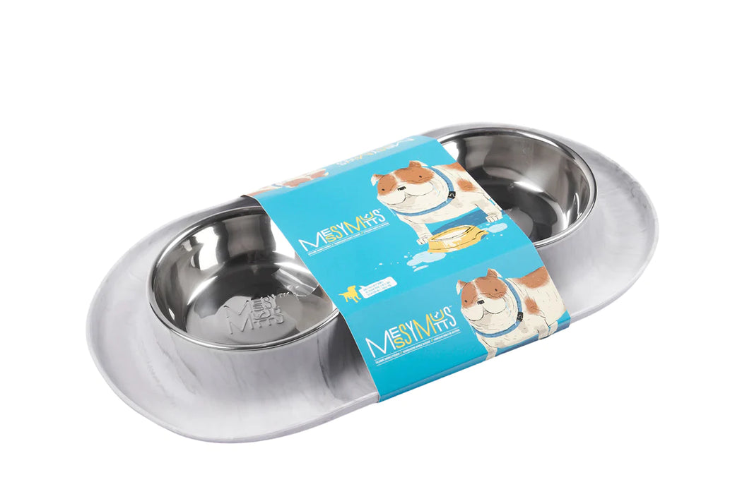 10% OFF: Messy Mutts Marble Double Silicone Feeder With Stainless Bowl