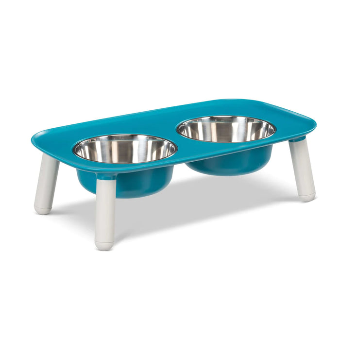 10% OFF: Messy Mutts Blue Elevated Double Dog Feeder With Stainless Bowls (Adjustable Height 3" to 10")