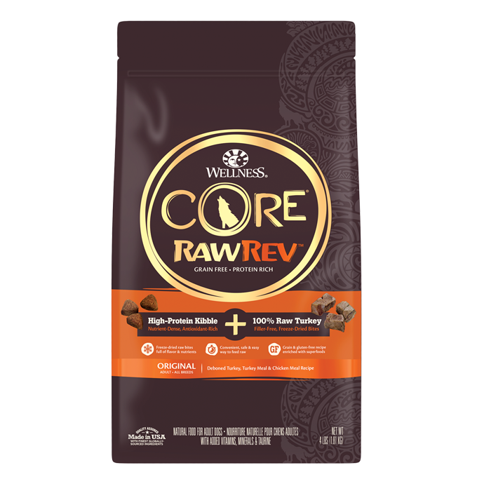20% OFF + FREE WET FOOD: Wellness CORE RawRev Grain Free Original+ 100% Raw Turkey Recipe Adult Dry Dog Food